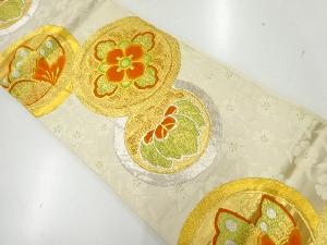 アンティーク　丸文に花・桐・蝶模様織出し袋帯（材料）